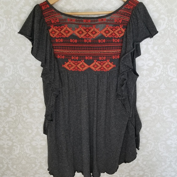 Free People gray flowy top sz L - Picture 5 of 6